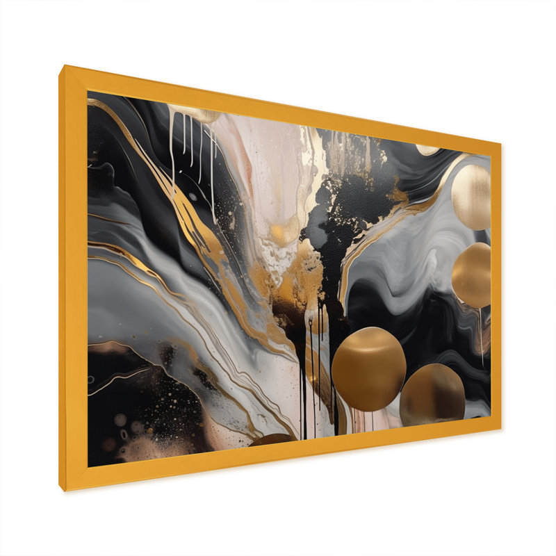 Marbre gris et doré captivant - art abstrait sur toile marbrée, Cadre photo unique, Doré, H 16 po x l 32 po
