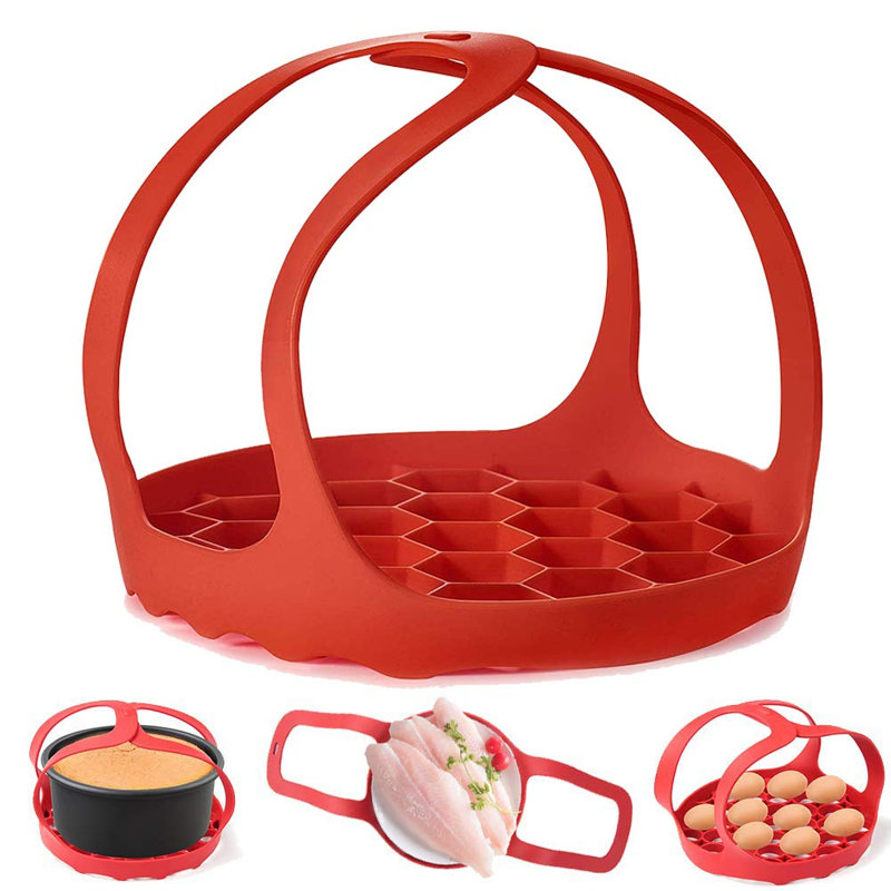 Panier pour cuiseur à vapeur, friteuse pour autocuiseur, friteuse en silicone pour casseroles instantanées de 6 pte / 8 pte, support pour cuiseur à cuisson anti-brûlure multifonctionnel pour cuiseur à cuisson, grille à œuf en silicone sans BPA (gris)