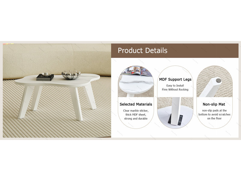 Modern minimalist white imitation marble table top.  Solid wood legs, cloud shape to give you a new experience, computer desk.  The game table.  Suitable for dining and living rooms.