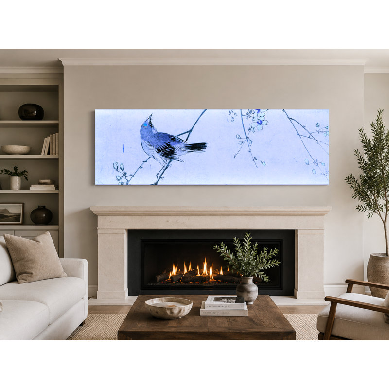 «Bird on Blossoming Branch», art mural panoramique sur toile, 36" W x 12" H