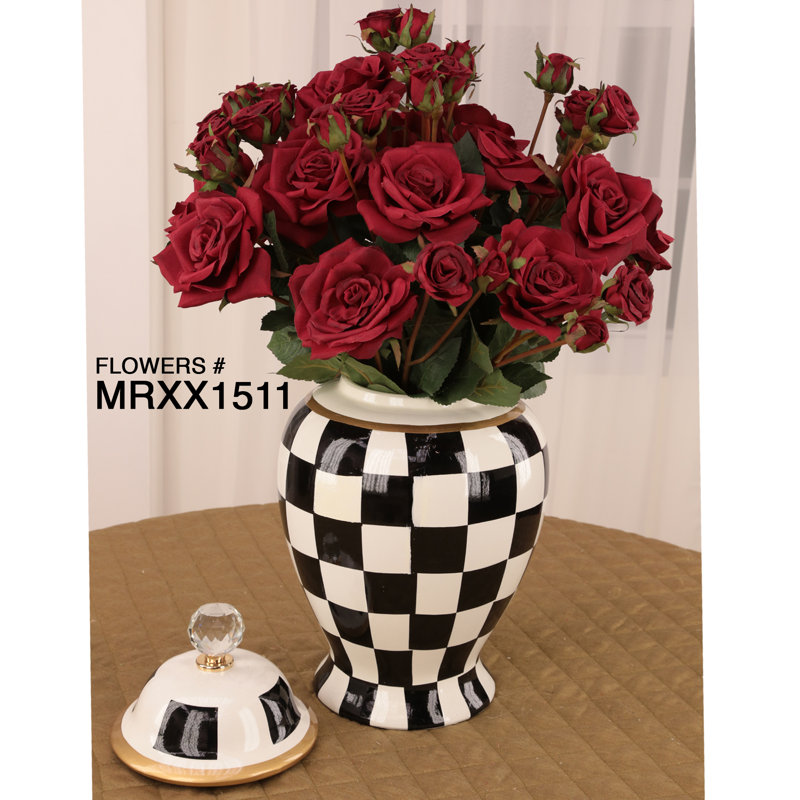 Ceramic Jar, 15" H x 8.5" W x 8.5" D, Black/White