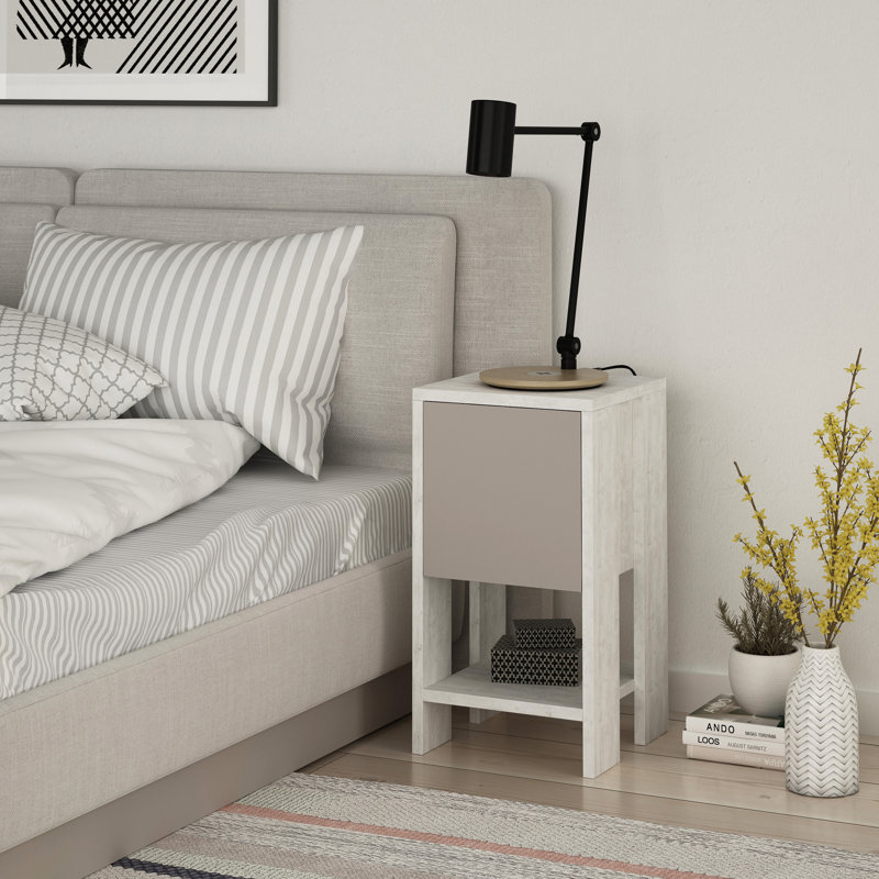 Table de chevet Ackerley, Blanc ancien / moka clair