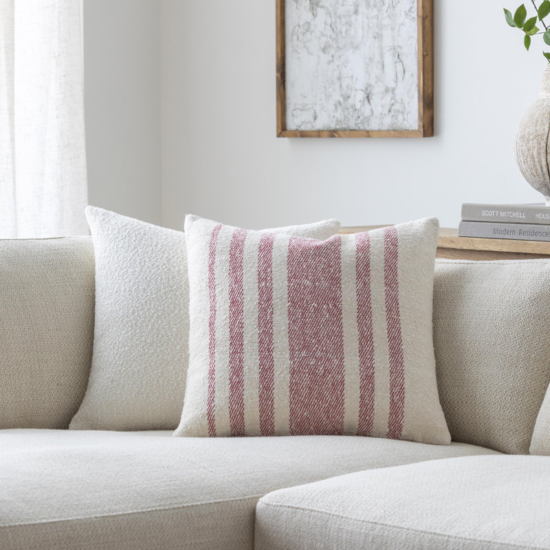 Sorden Striped Cotton Throw Pillow, 18" x 18", Coral, Down