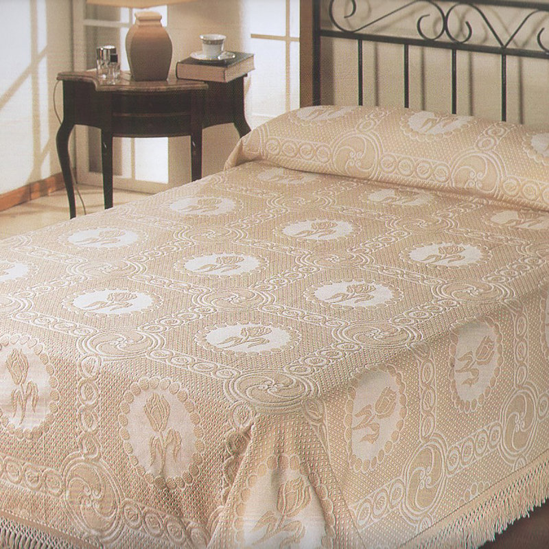 Traditional Cotton Standard Floral Coverlet, Ivory