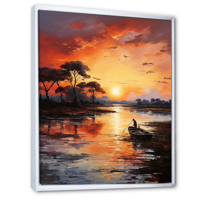 «Lakeside Sunrise Tranquility», reproduction sur toile, Cadre flottant blanc, H 32 po x l 24 po x P 1 po