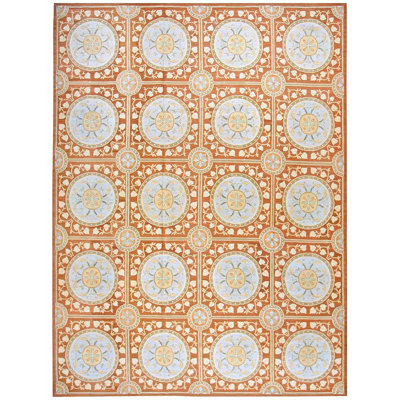 Tapis brun / bleu clair en laine noué à la main de conception unique 9 pi x 12 pi