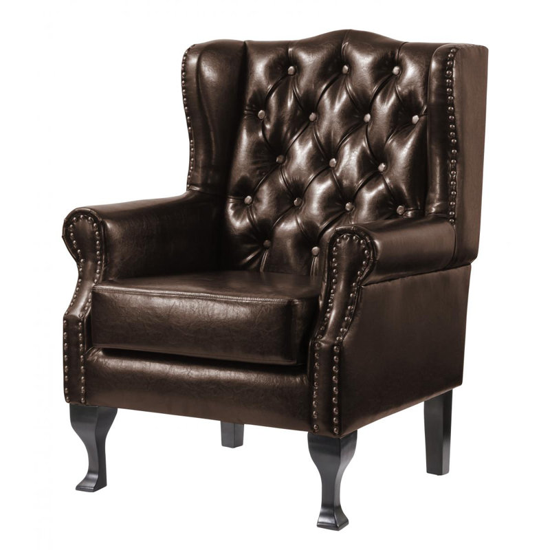 Holbrooke Faux Leather Wingback Chair, Brown