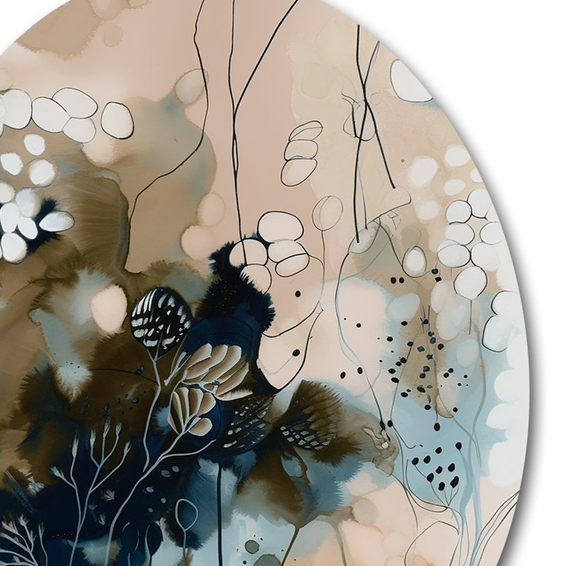 Blue Abstract Reflections I - Art mural rond abstrait sur métal, H 36 po x l 36 po x P 1 po