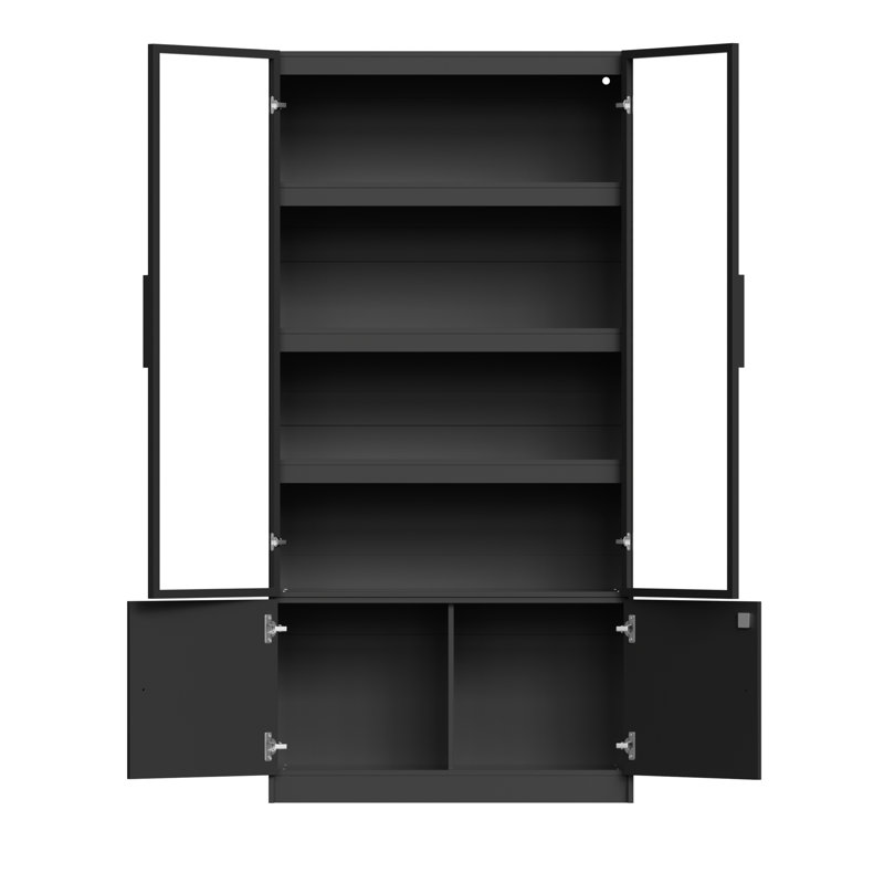 Display Cabinet With Glass Doors, 5 Tier Storage Cabinet With 3 Colour Light