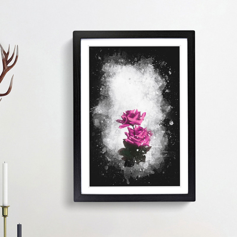 Two Pink Roses - Framed Print, 87cm H x 62cm W x 2cm D, Black Framed