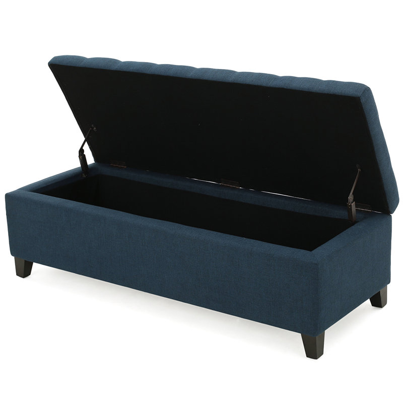 Banc capitonné capitonné avec repose-pieds de 51 po de large pour repose-pieds pour chambre à coucher, bleu marine