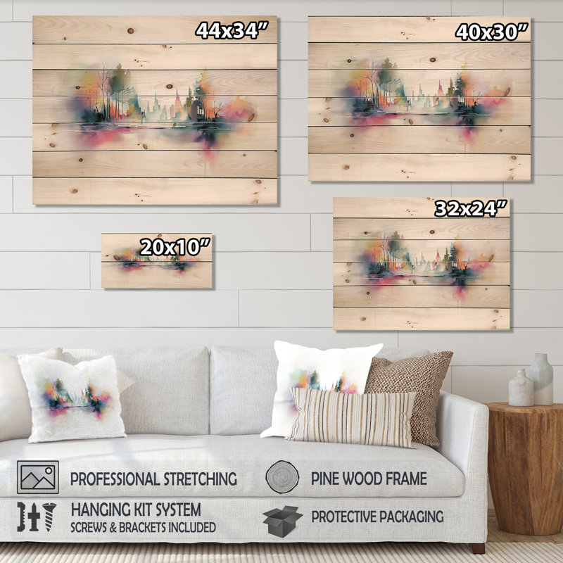 Lac éternel équilibre en automne II - Paysage, art mural sur bois de pin naturel, H 34 po x l 44 po x P 0,78 po