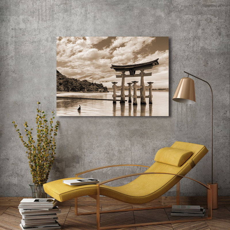 3AP6284 Itsukushima Shrine, Hiroshima, Japan (BW) by Pangea Images - Wrapped Canvas Art Prints, 70cm H x 100cm W x 4cm D