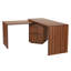 Bureau double caisson en L 90,3 po avec 3 tiroirs et plateau rotatif brun bois
