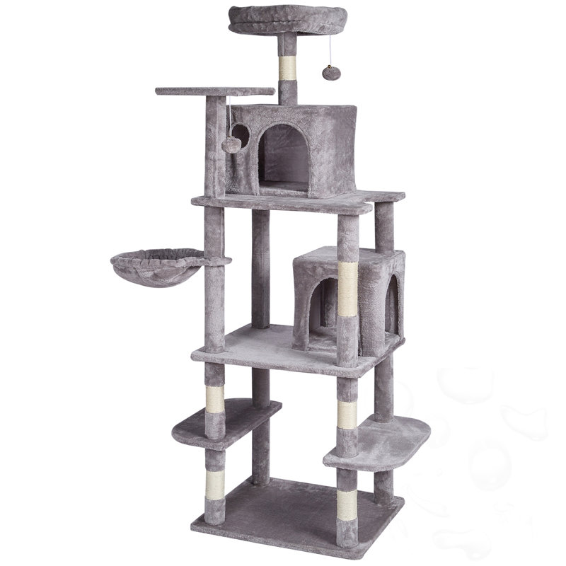 Arbre à chat avec condos et grattoir, H 20,08 po x l 24,02 po x P 10,63 po, Gris clair