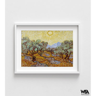 «Van Gogh Olive Trees with Yellow Sky and Sun», reproduction d'art encadrée Vincent Van Gogh, olivier Van Gogh, art mural encadré
