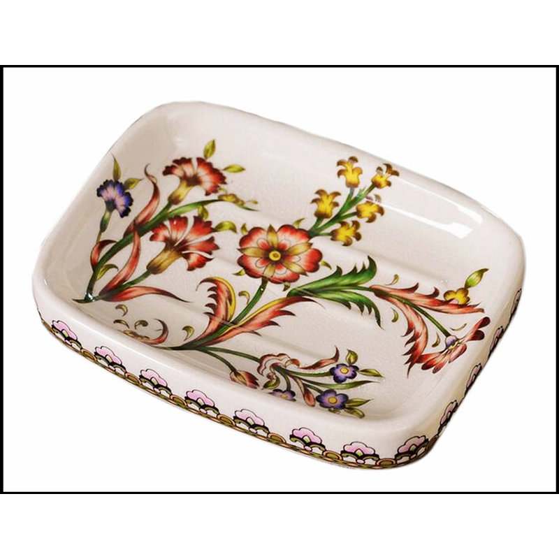 Magnifique porte-savon en céramique à motif de fleurs de ptéris, assiette à bijoux rectangulaire pour salle de bain et décoration intérieure