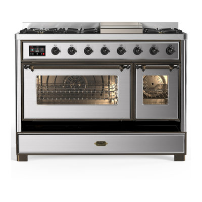 Majestic III Series 48 Inch Dual Fuel Range with 5 Sealed Burners, Griddle, Frenchtop in Matte Graphite (Liquid Propane, Burnished Trim)