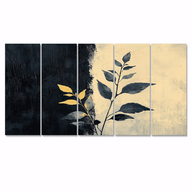 «Black and Beige Herbs Elegance», ensemble d'art mural herbes florales, H 28 po x l 60 po