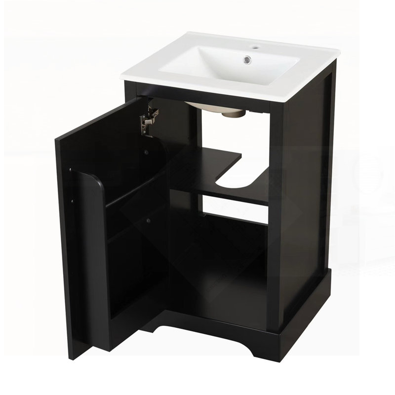 Meuble-lavabo de salle de bain avec lavabo, portes à fermeture douce, support de rangement et tablettes réglables pour une meilleure organisation