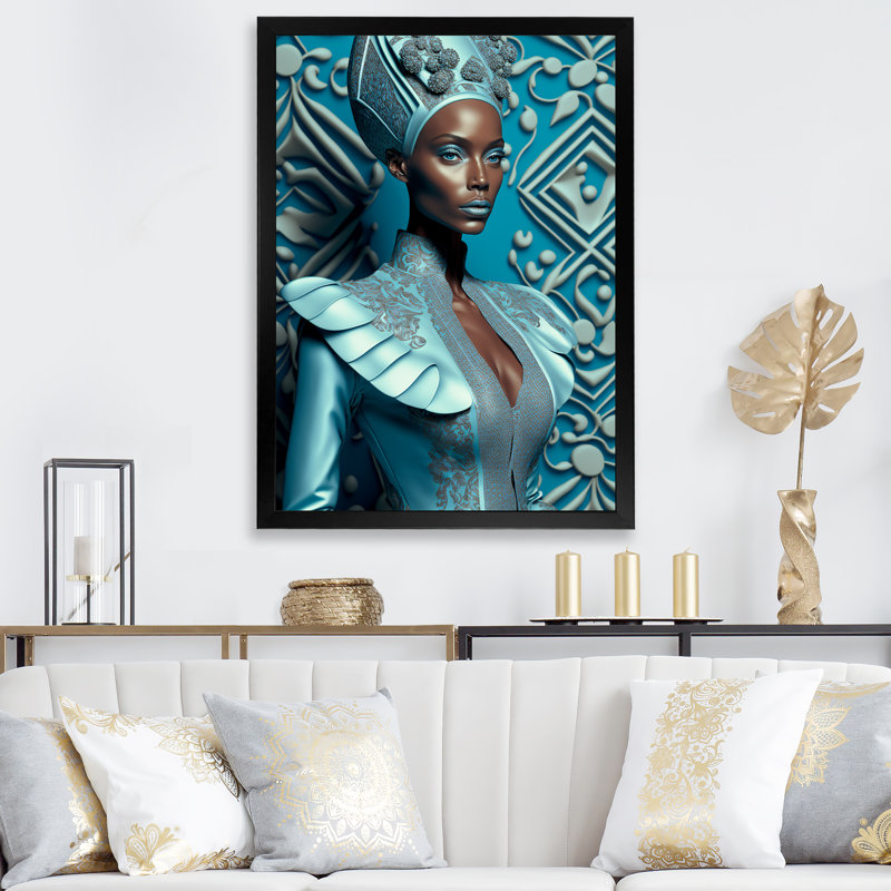Exquiste «African Woman Design IV», reproduction sur toile, H 20 po x l 12 po x P 1 po, Cadre photo noir
