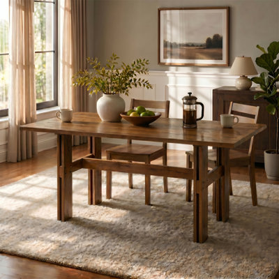 Modern Wooden Dining Table for 4 to 6 People, 71" Large Kitchen Dining Table with Wood Pedestal Base, Mid Century Rectangular Long Dinner Table for Ho