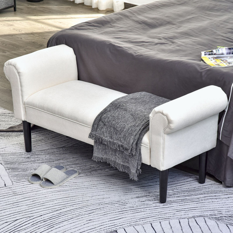 Linen Bench With Armrests, Cream White