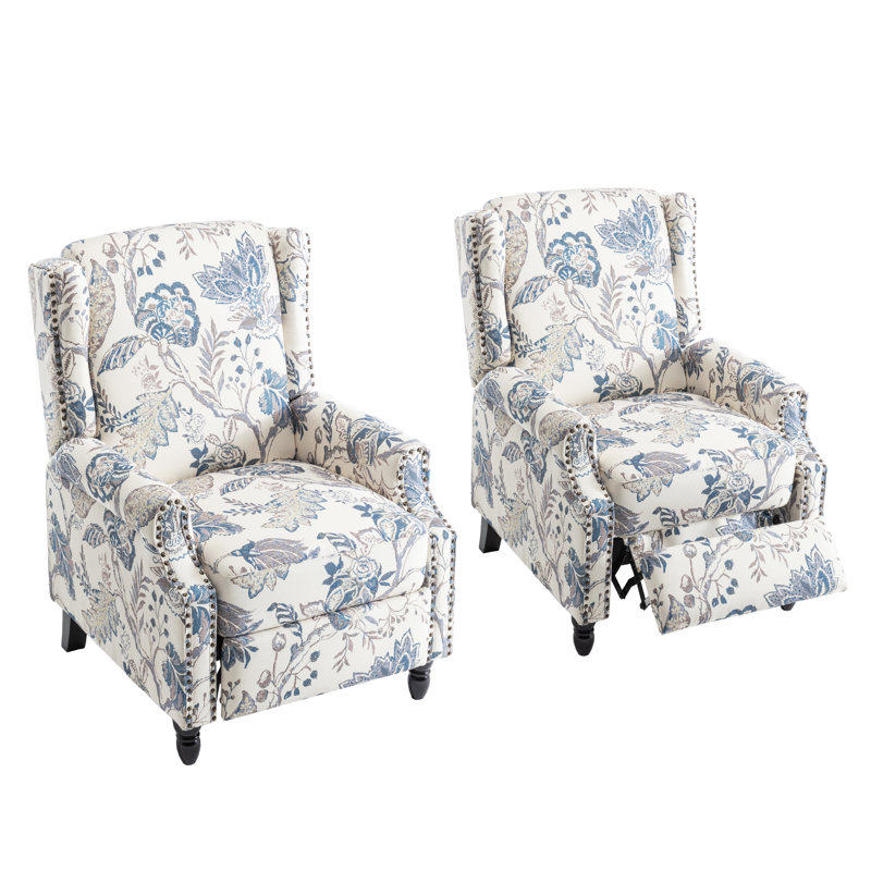 Manual Standard Push Back Recliner, Plants Blue Floral