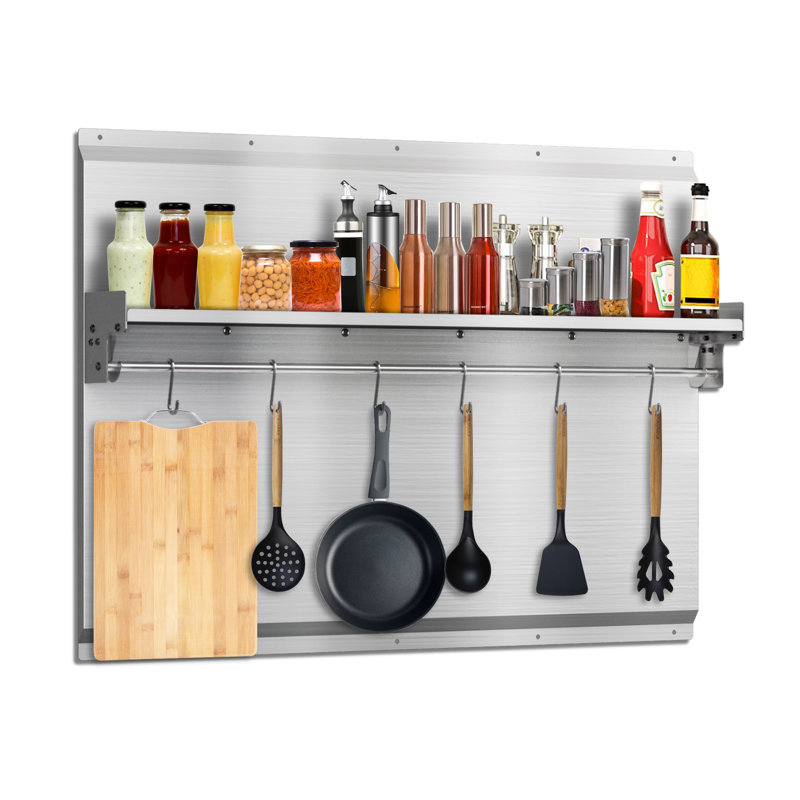 Dosseret de cuisine en acier inoxydable 24 po x 30 po VENFAN avec tablette de rangement intégrée et 10 trous pré-percés