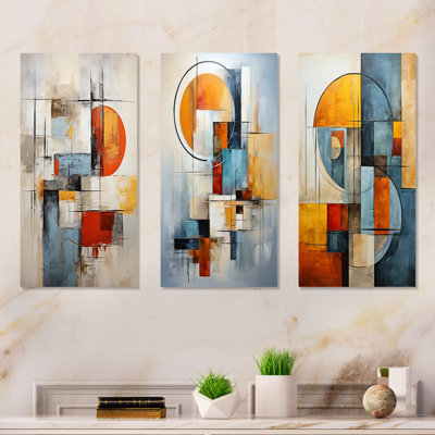 Ensemble de salon art mural orange et bleu Cubism