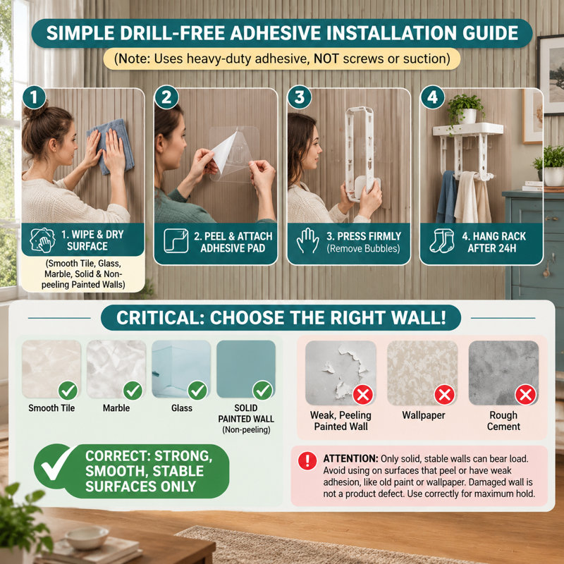 Paquet de 1 support à linge mural blanc avec 7 pinces dissimulées pour chaussettes et sous-vêtements