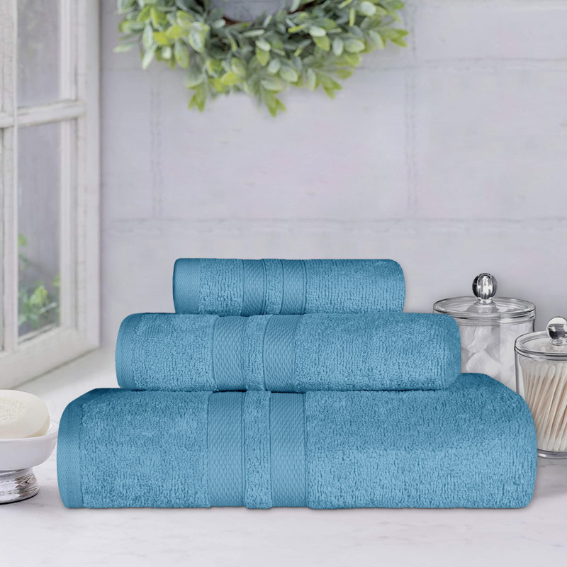 Charie Quick-Drying 3 Piece 100% Cotton Towel Set, Denim Blue 