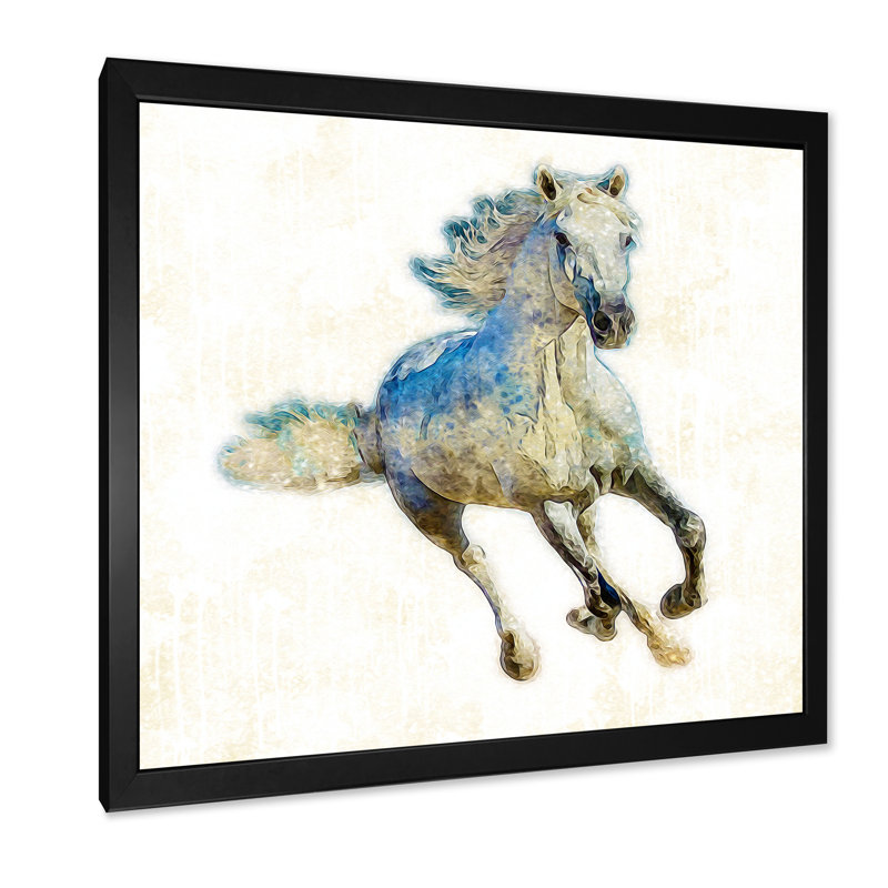 Cheval coloré avec paysage intérieur - peinture sur toile, H 16 po x l 16 po x P 1 po, Cadre photo noir