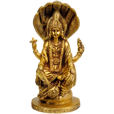 Statue de Bhawawan Vishnu en laiton faite à la main de 8 po - icône Chaturbhuja, détails complexes, idole de la divinité indienne pour la maison, méditation et cadeau