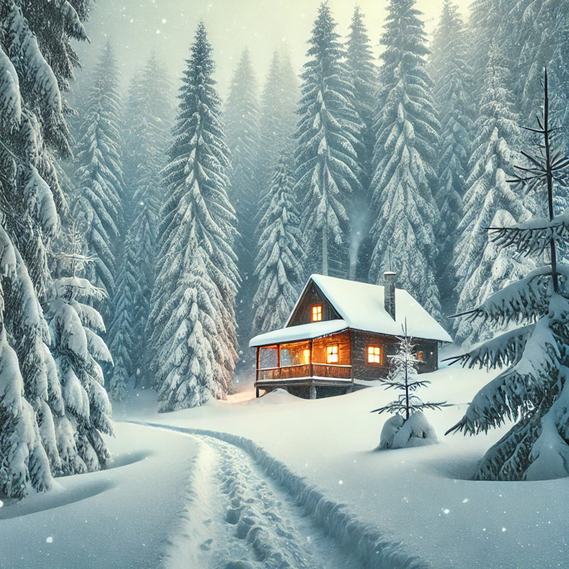 Cozy Cabin in Snow Wrapped Canvas Wall Art, 20" H x 20" W x 1.5" D