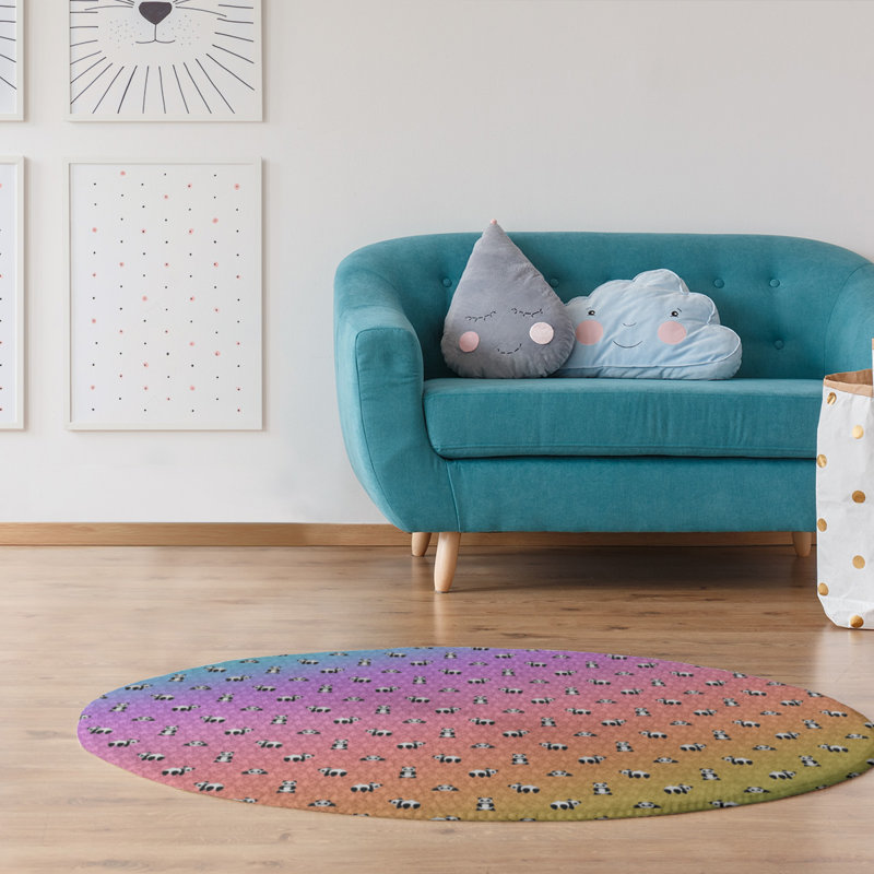 Tapis jaune/rose/bleu, Rond 5 pi