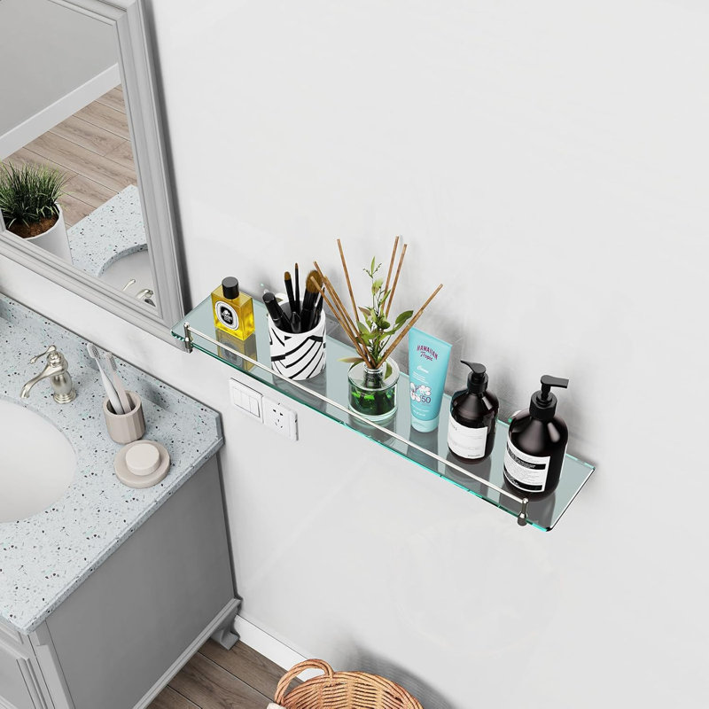 Tablettes en verre pour salle de bain, H 1,6 po x l 23,6 po x P 4,7 po