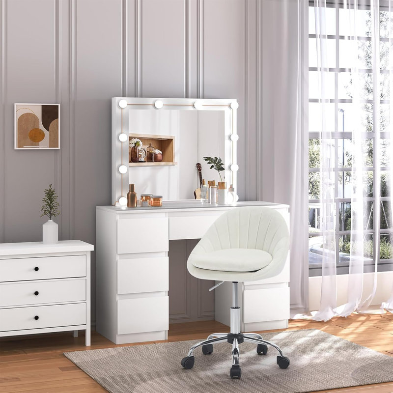 Chartrand Velvet Office Chair, Cream
