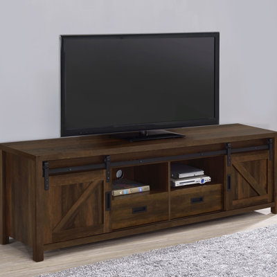 2-Door Dark Pine Engineered Wood Tv Stand For 70 - 79 Inches Tvs, Combining Rustic Appeal And Storage Function Finish Inch Style Practicality