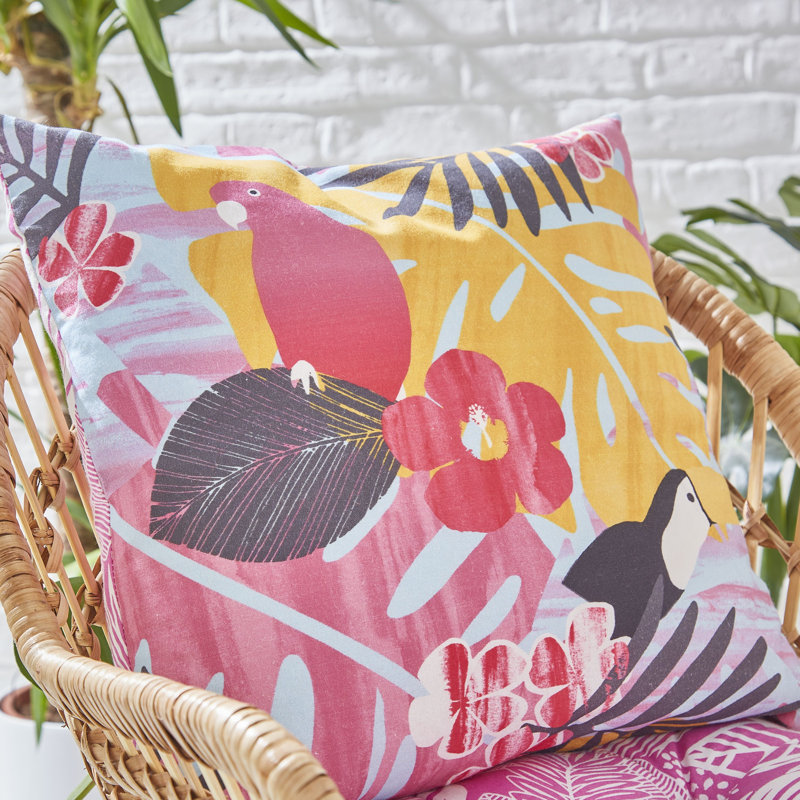 Tropical Birds Indoor/Outdoor Filled Cushion, Hot Pink