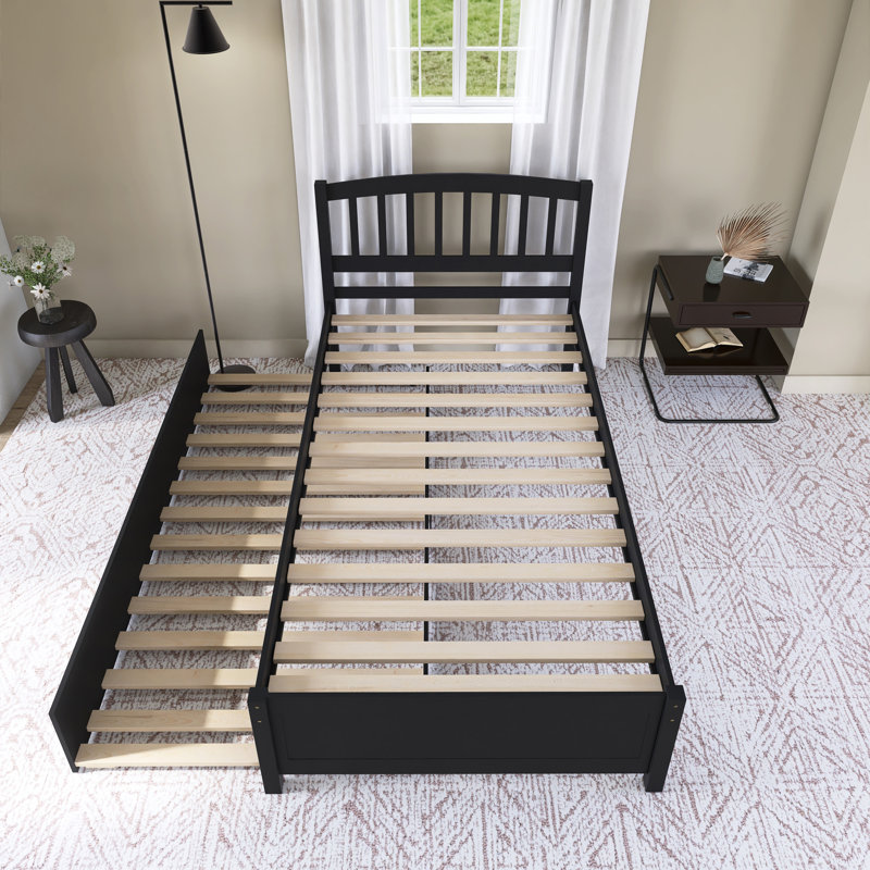Lit plateforme en bois avec lit gigogne, Espresso