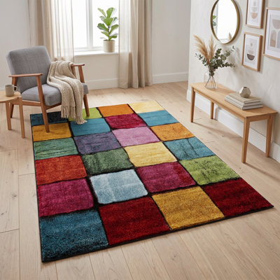 Tapis géométrique moderne multicolore (6,6 pi x 9,5 pi)
