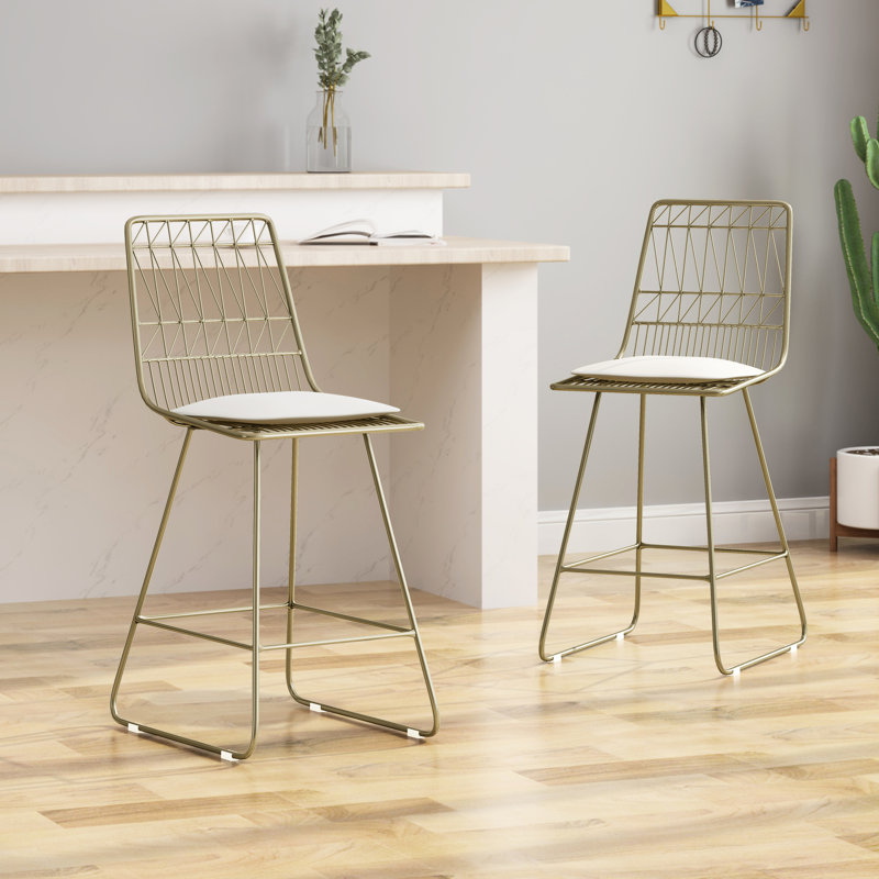 Paire de tabourets de comptoir Chic (2), tissu d'ameublement à l'eau, structure en fer, H 41,19 po, tabourets beige tendance, structure et - 2