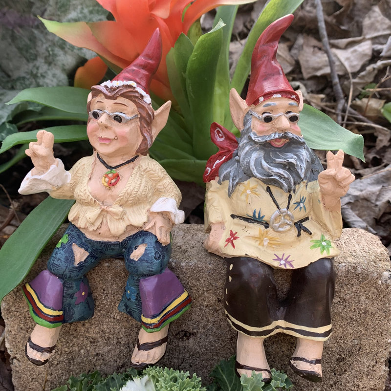 Ensemble de 2 présentoirs «Peace Man» et Janice «Chick» Nowaday Gnome Hippie Jerry