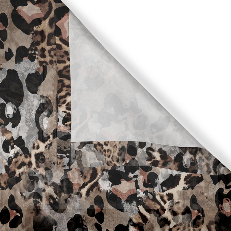 Dakota Fields Leopard Print Grommet Curtain Exotic Wild Cat Skin 50" x 84" Pastel Brown and Pale Grey, 50" W x 96" L