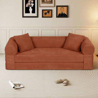 Canapé-lit pliable de 80 po avec lit escamotable avec oreiller, canapé-lit pliant, canapé futon, canapé paresseux pour le salon / dortoir / chambre d'amis / bureau à domicile, orange