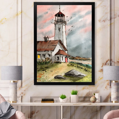 Phare sous un ciel gris rose - peinture sur toile
