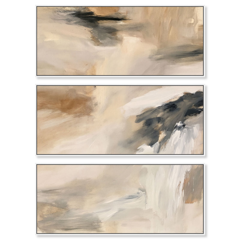 Ensemble de décoration murale bohème Desert Gale III sur toile encadrée par Art Remedy, cadre blanc, 48 x 20, White Frame