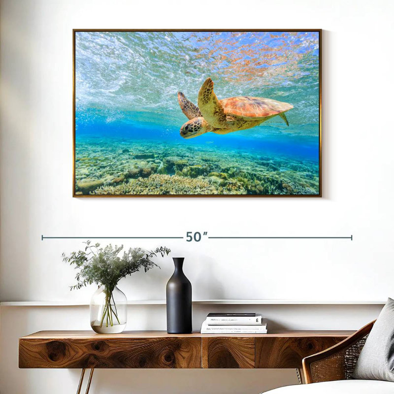 Turtle Dive, 40" X 27", Floating Frame Gold