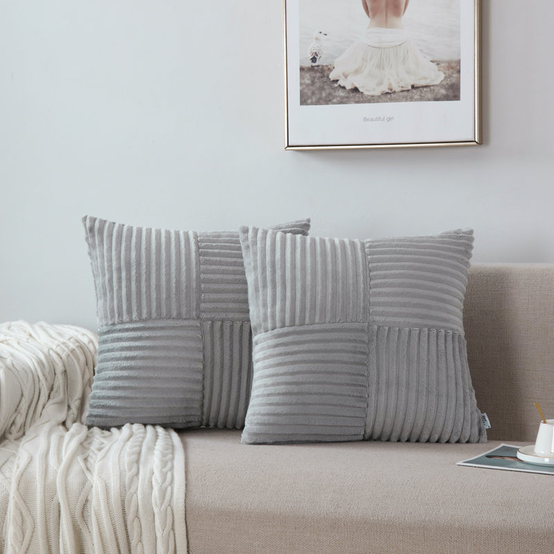 Housse de coussin carré en velours côtelé, Gris, H 20 po x l 20 po